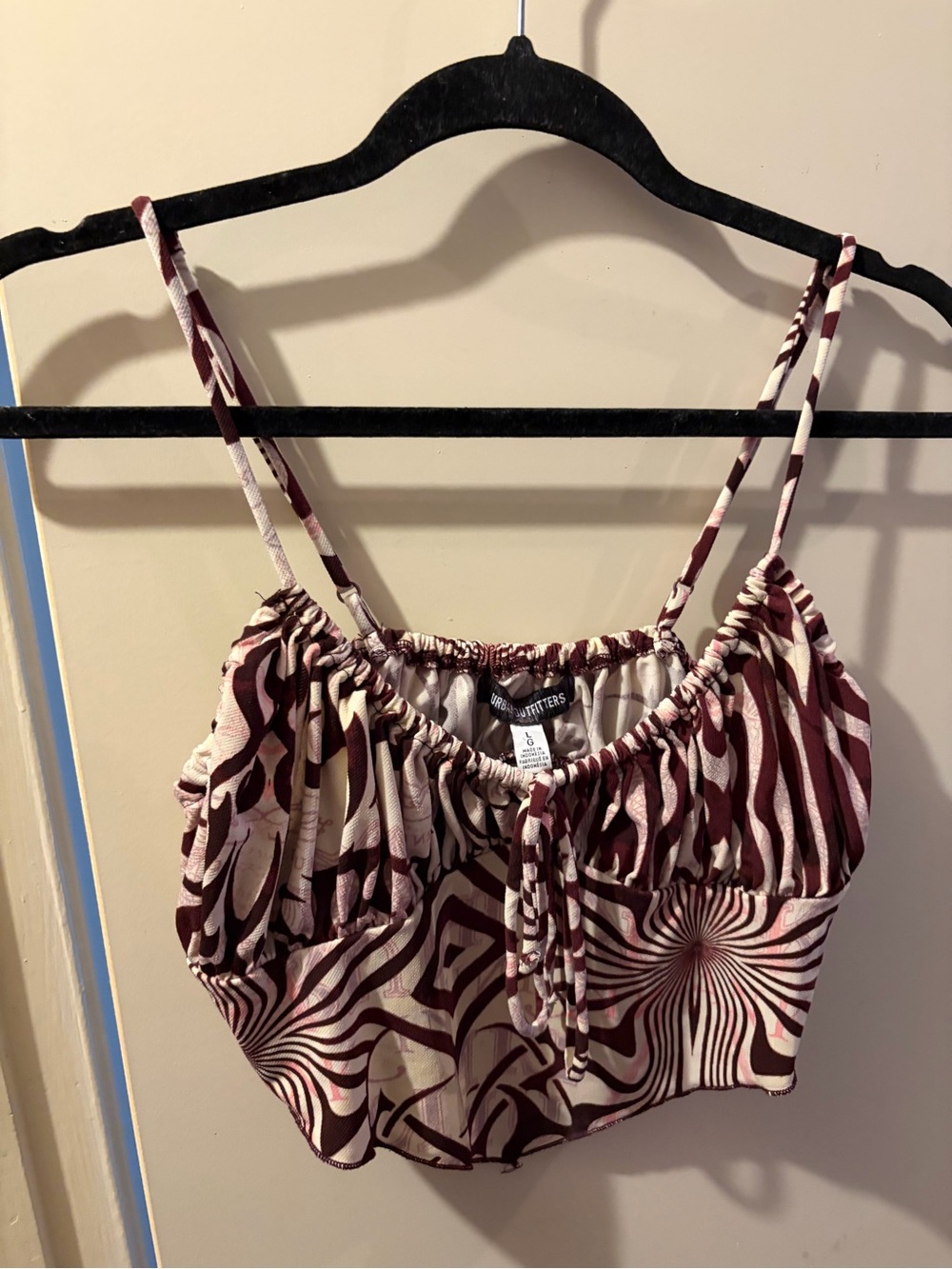 Maroon and Cream Printed Spaghetti Strap Crop Top